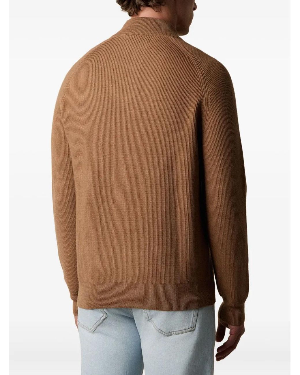 Brooks Brothers Brown Zip-Up Wool Cardigan for men