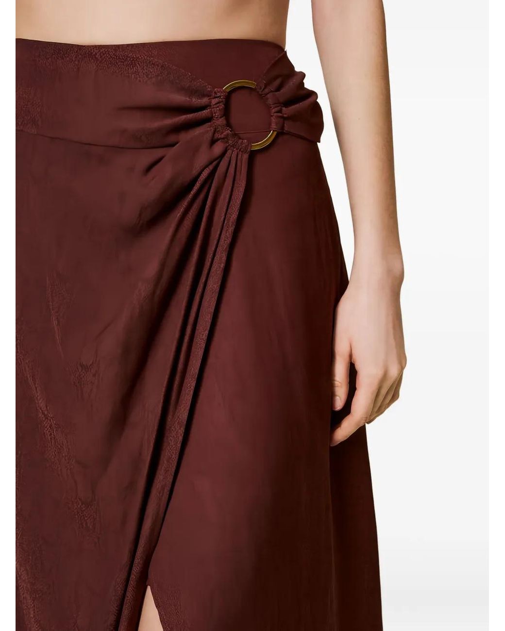 Twinset Red Jacquard Ring-Detail Midi Skirt