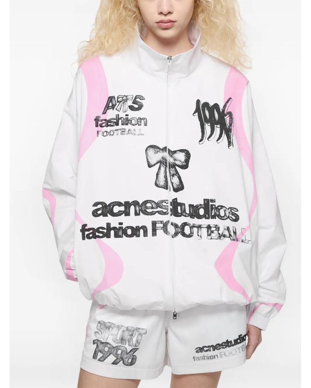 Acne White Technical Jacket With Logo