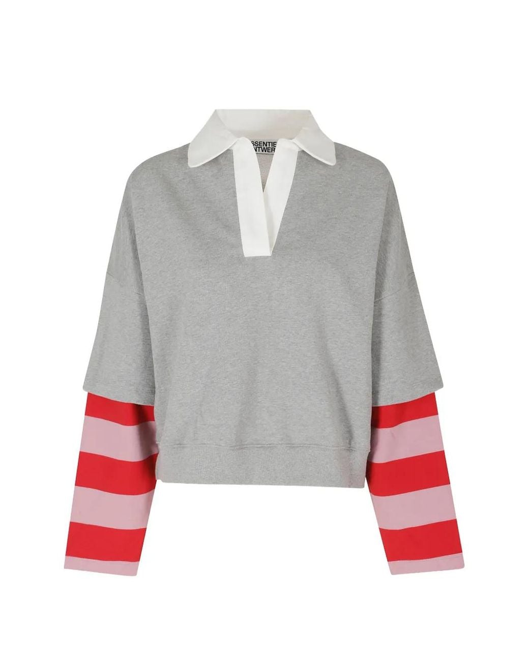 Essentiel Antwerp Gray Layered-Sleeve Polo Sweatshirt