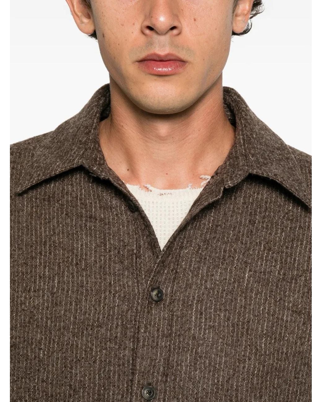 A Kind Of Guise Brown Marani Striped Overshirt for men