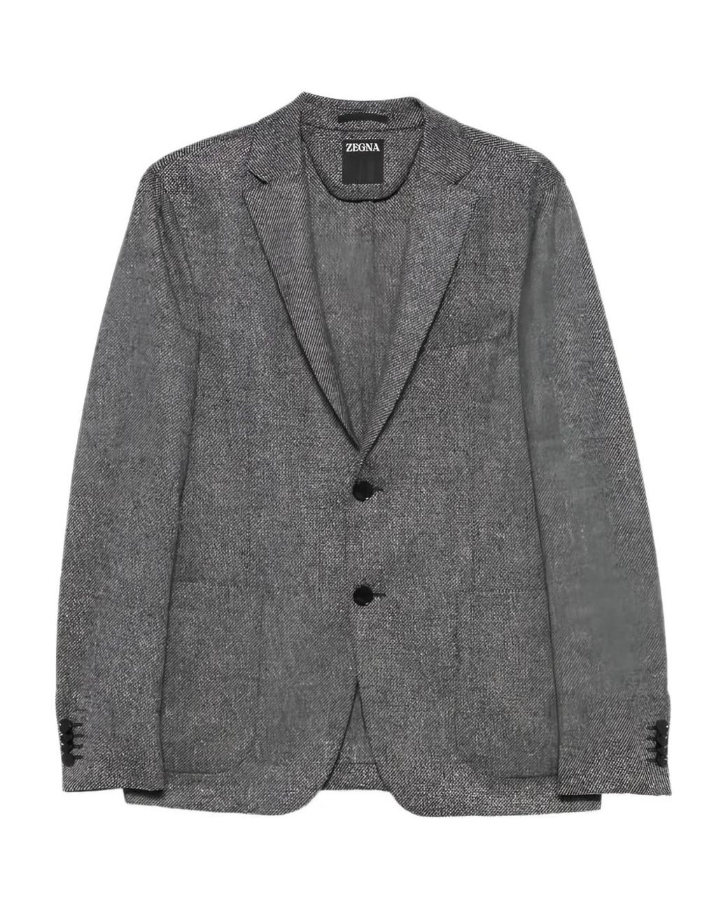 Zegna Gray Buttoned Herringbone-Pattern Blazer for men