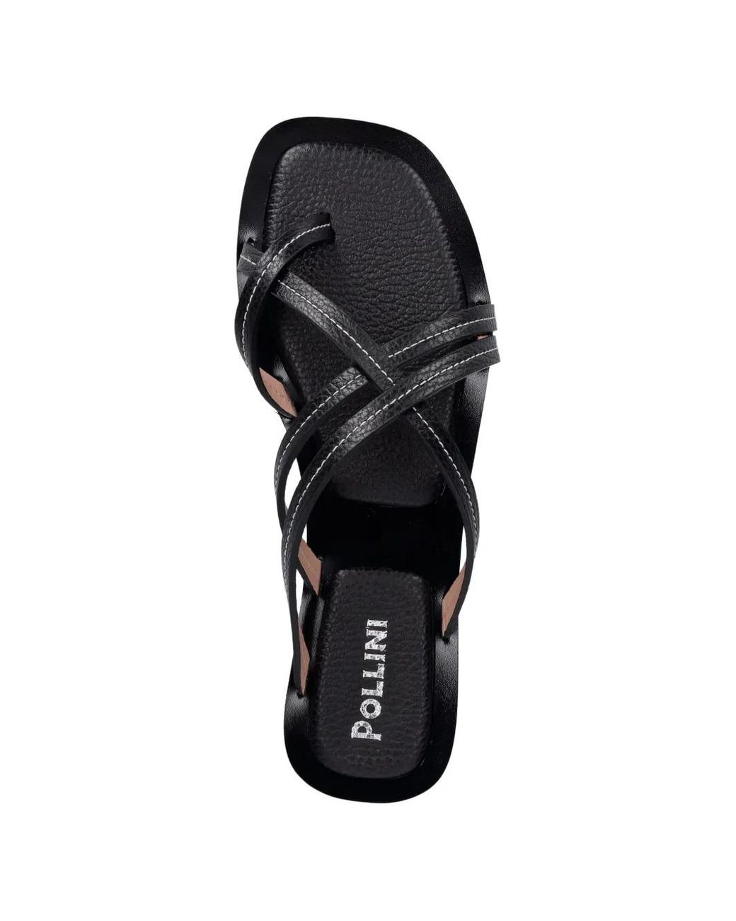 Pollini Black Sandales À Coutures Contrastantes