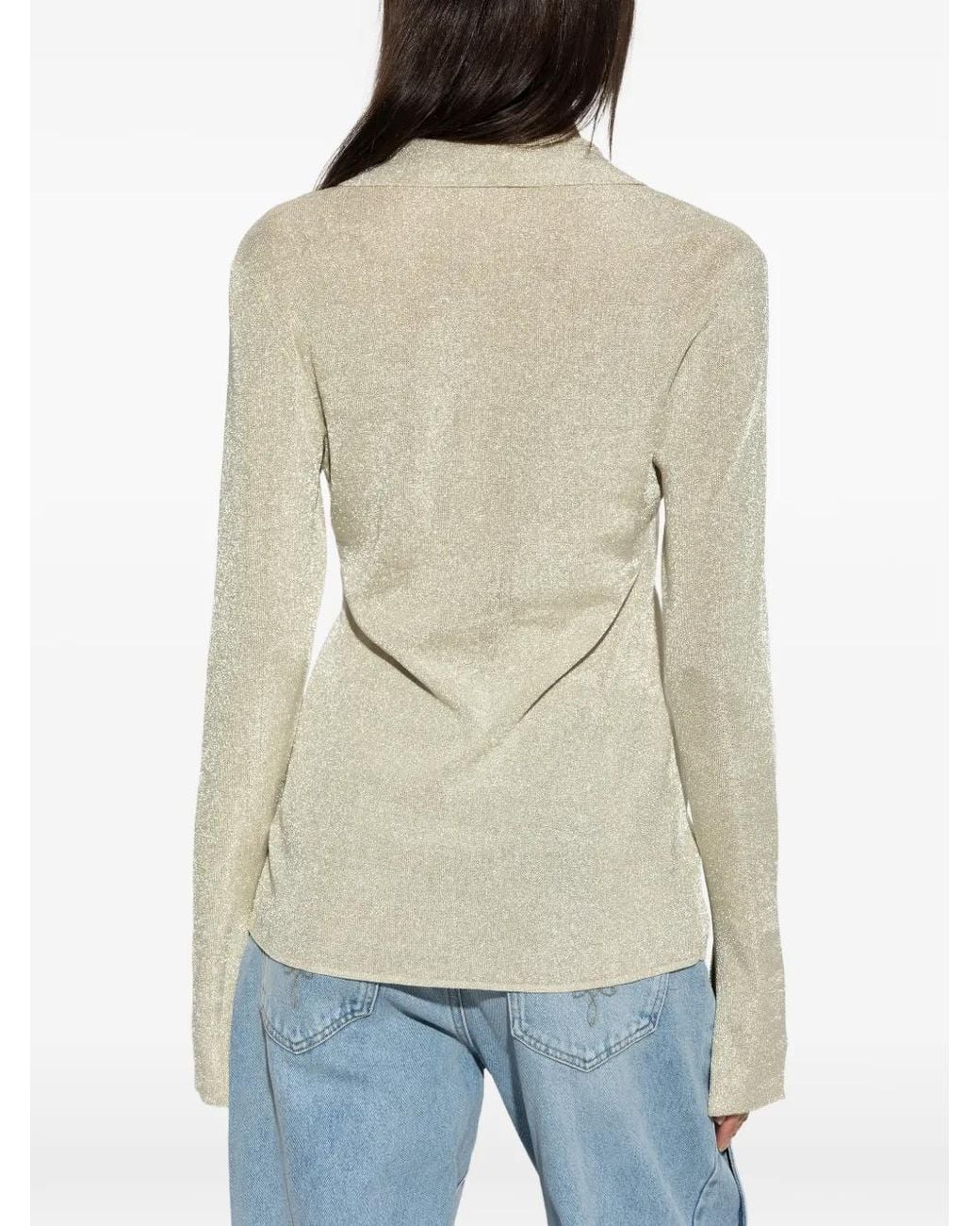 Gestuz White Metallic-Effect Split-Cuff Top