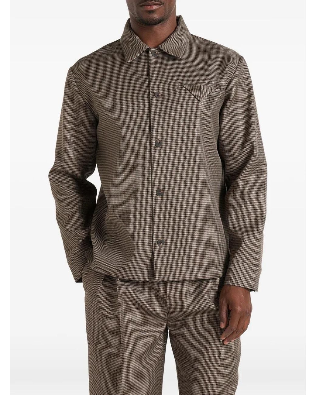 Manière De Voir Brown Leo Houndstooth Overshirt for men
