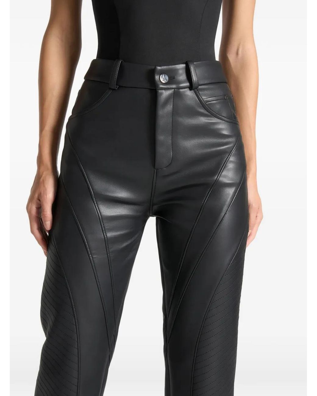 Manière De Voir Black Leather Biker Trousers
