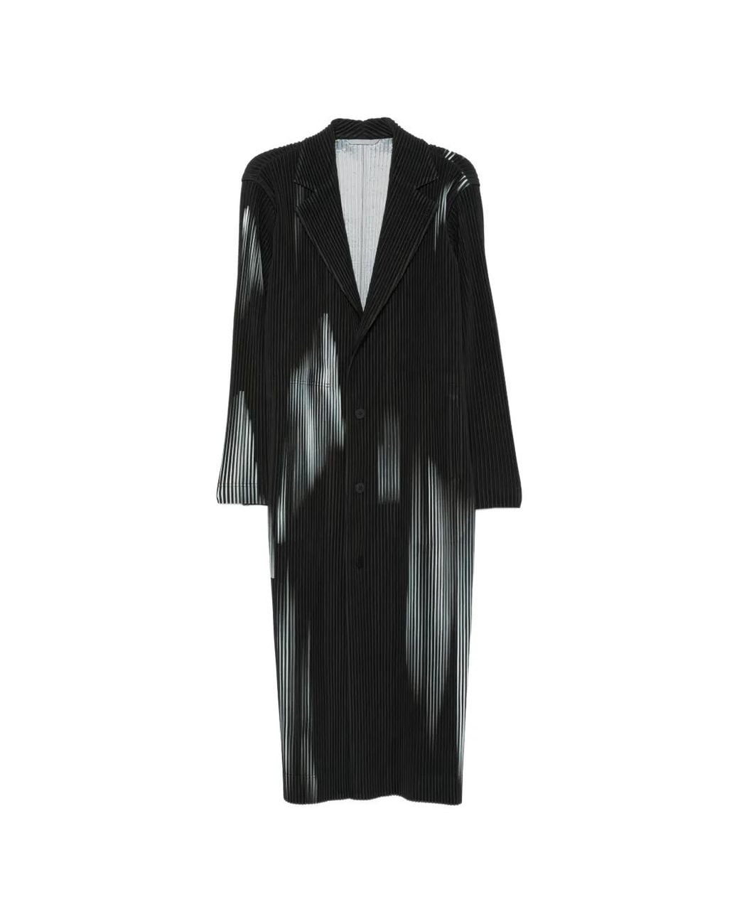 Homme Plissé Issey Miyake Black Pleated Printed Coat for men
