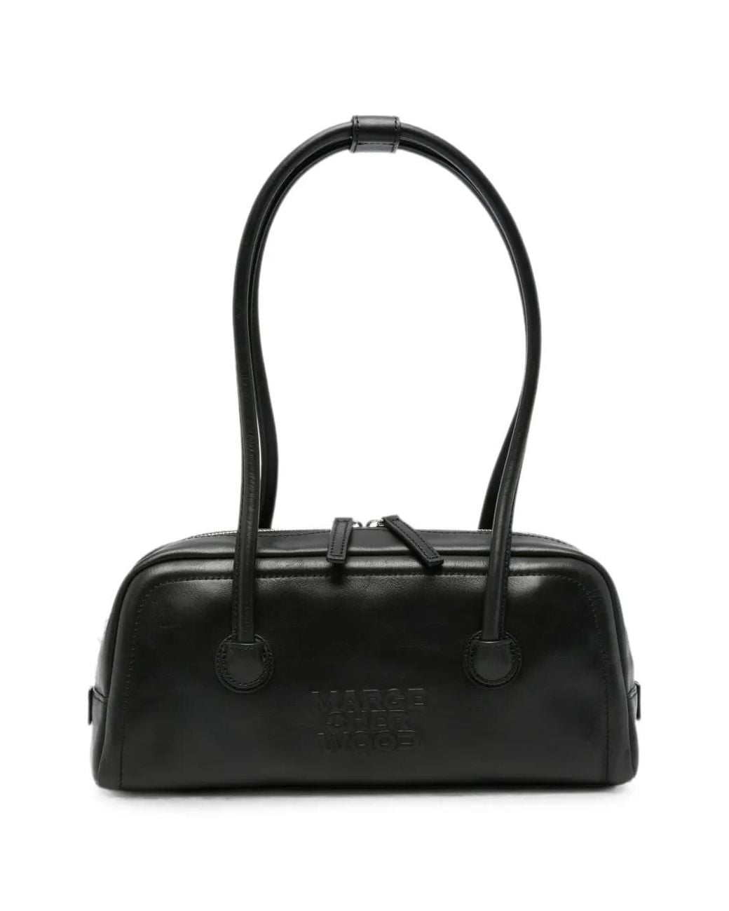 MARGE SHERWOOD Black Soft Boston Logo-Debossed Leather Shoulder Bag