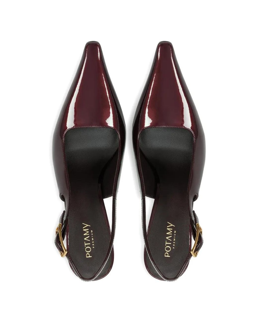 POTAMY Brown Pointed Buckle Leather Pumps