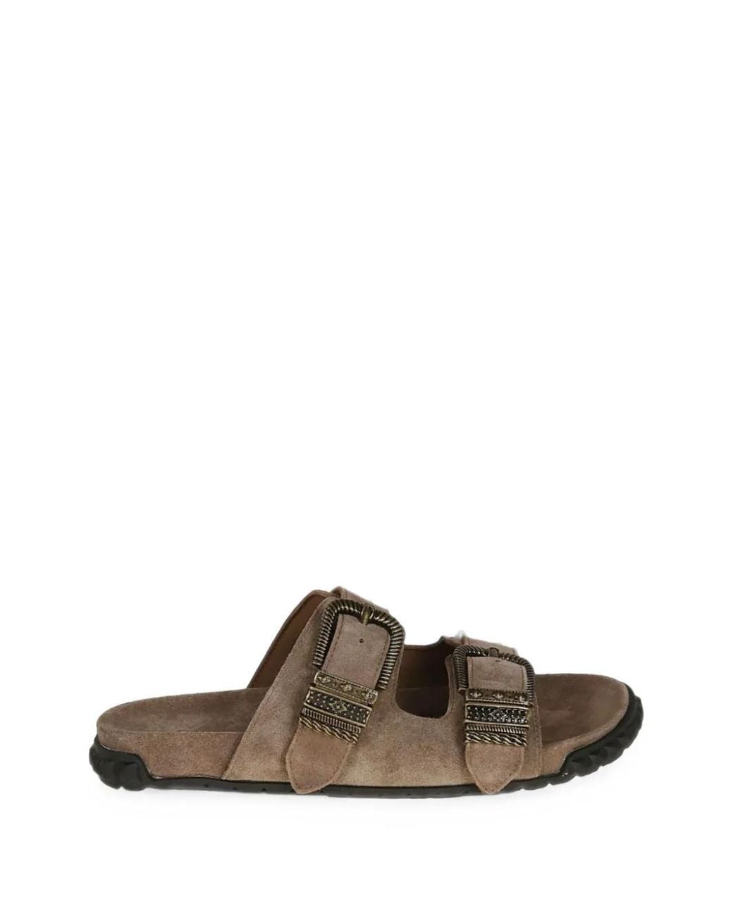 Ash Brown Twister Buckle-Fastening Flat Sandals