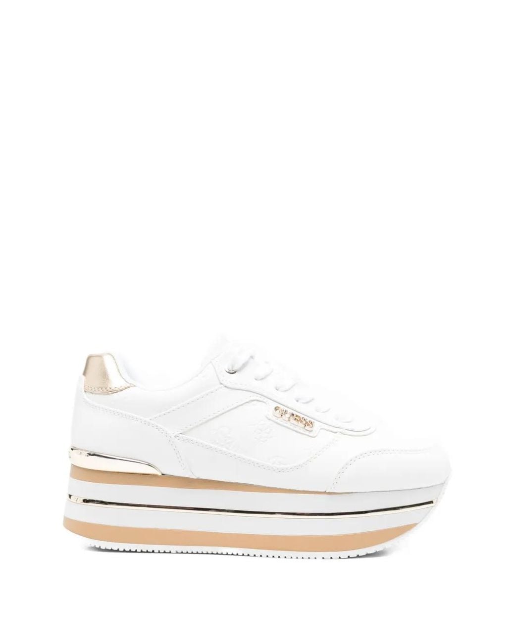 Guess White Logo-Embossed Platform Sneakers