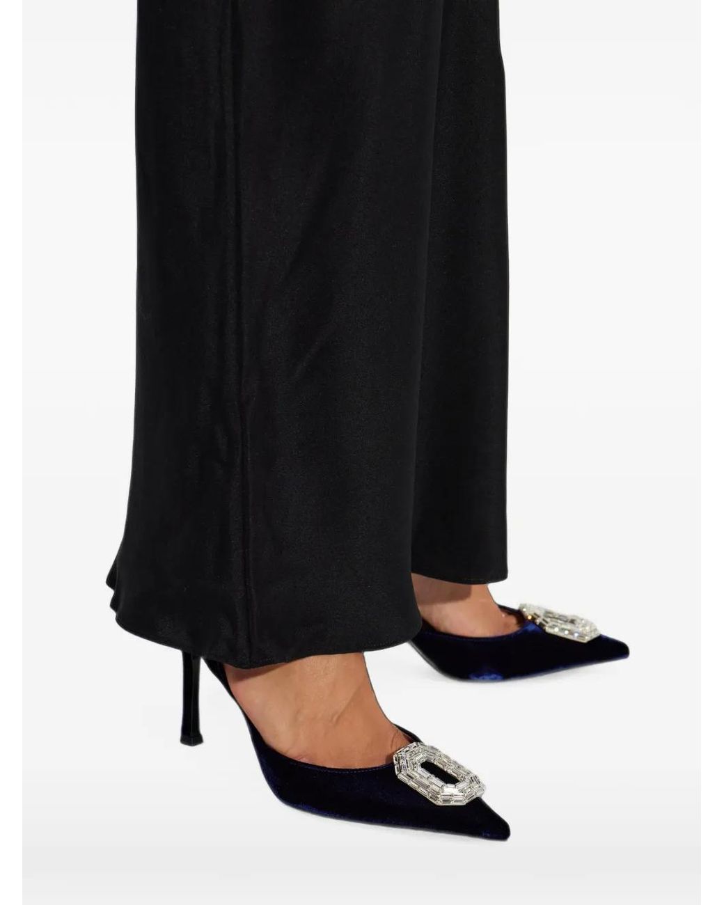 AMINA MUADDI Black Camelia Crystal-Embellished Pumps