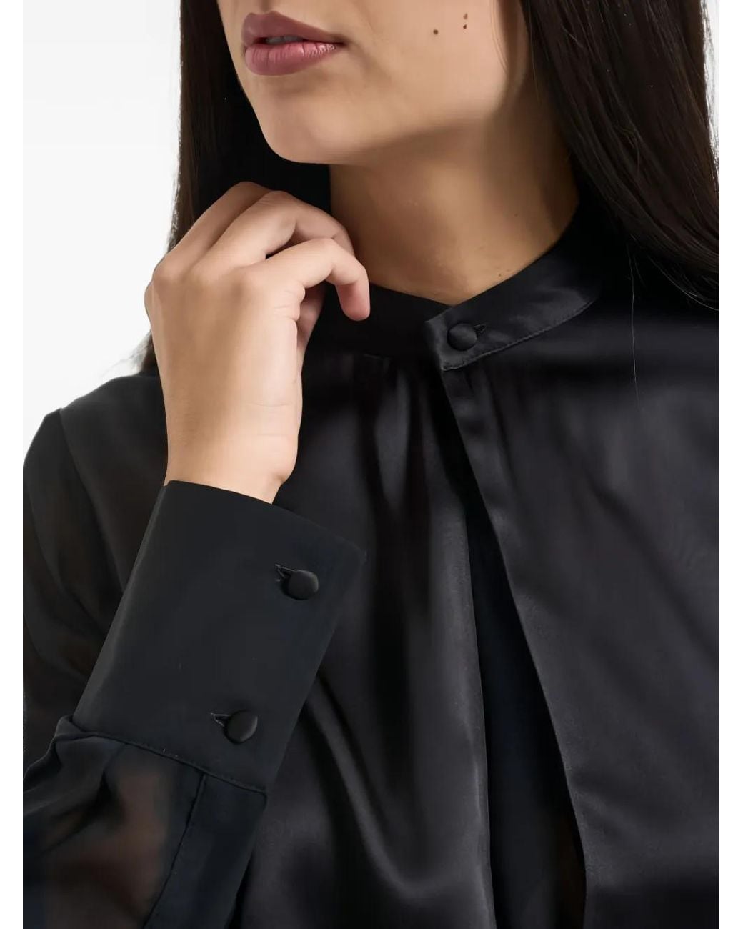 Semicouture Black Sheer-Sleeve Satin Shirt