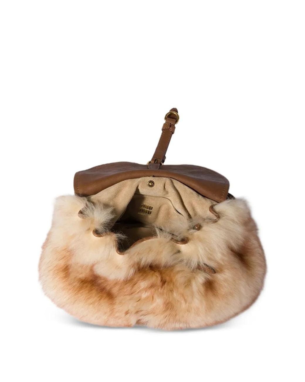 Miu Miu Brown Rendez-Vous Shearling And Nappa Leather Bag With Metal Studs