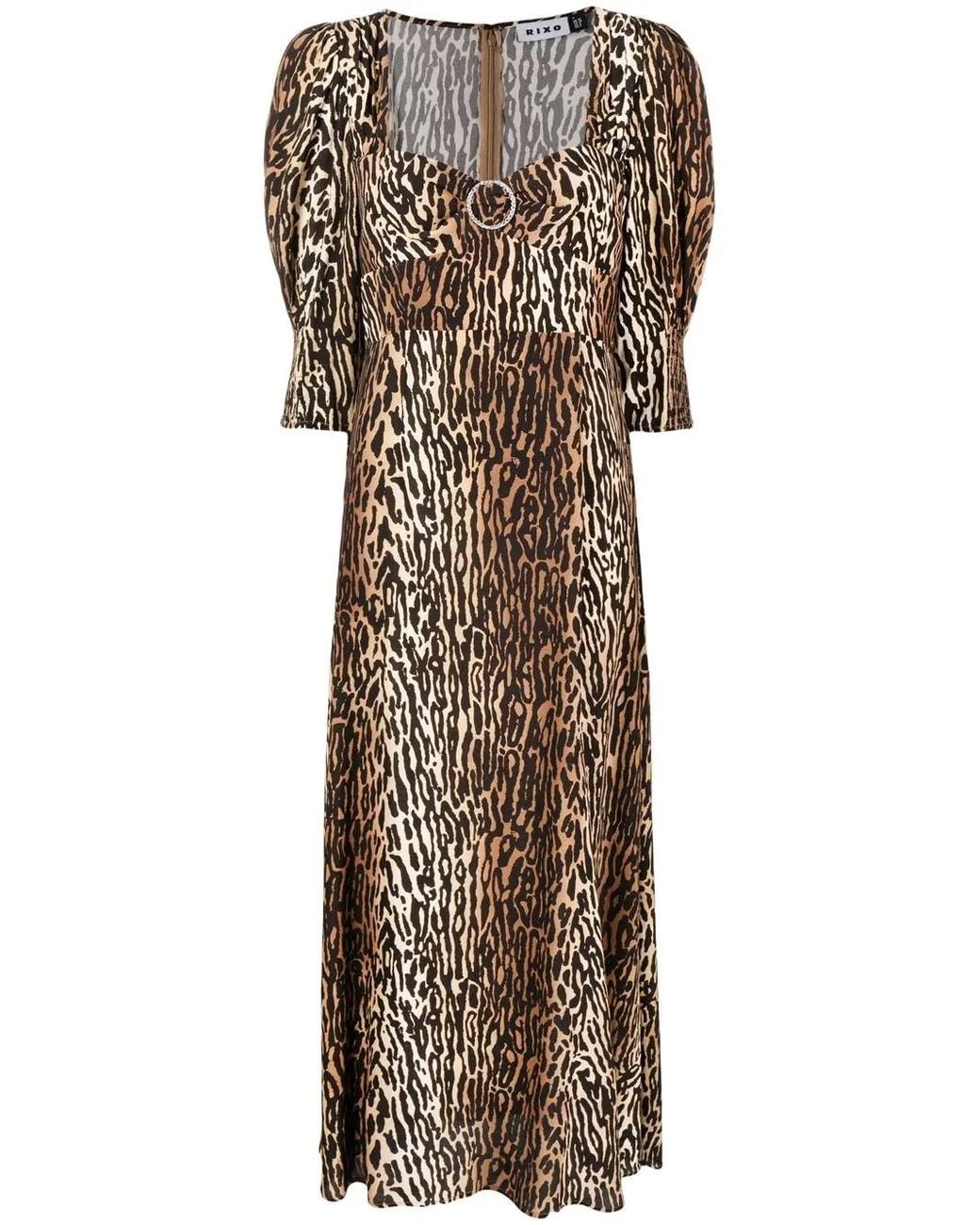 Rixo Natural Karen Leopard Midi Dress