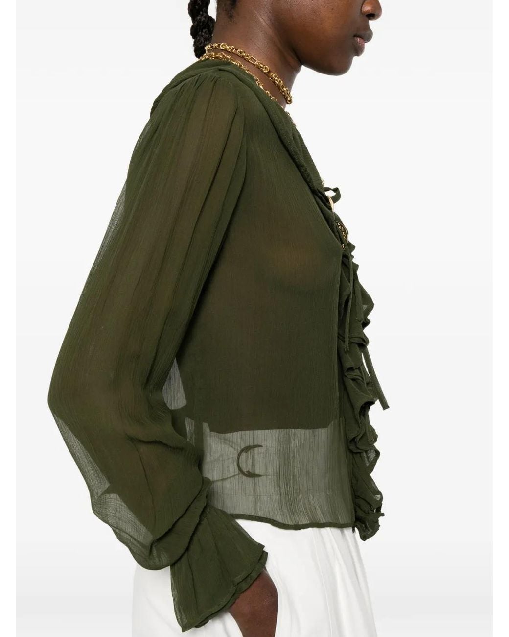 Bode Green Flounce Blouse