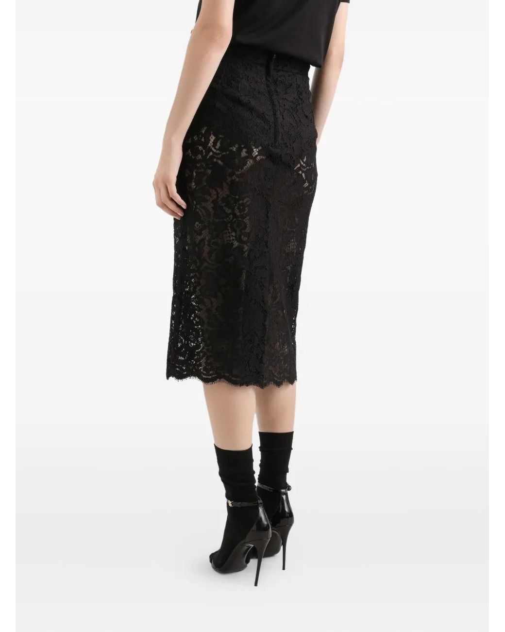 Dolce & Gabbana Black Cordonetto Lace Midi Skirt