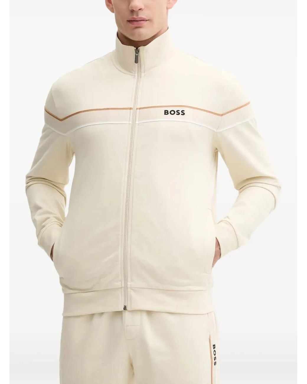 Boss Natural Iconic Zip-Fastening Sweatshirt for men
