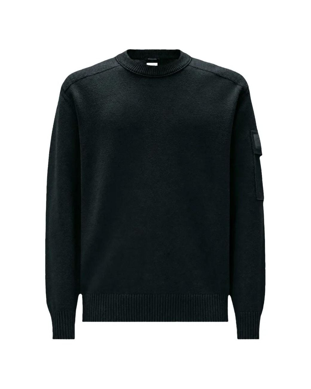 C P Company Black Metropolis Series Extrafine-Merino-Wool Crewneck Sweater for men
