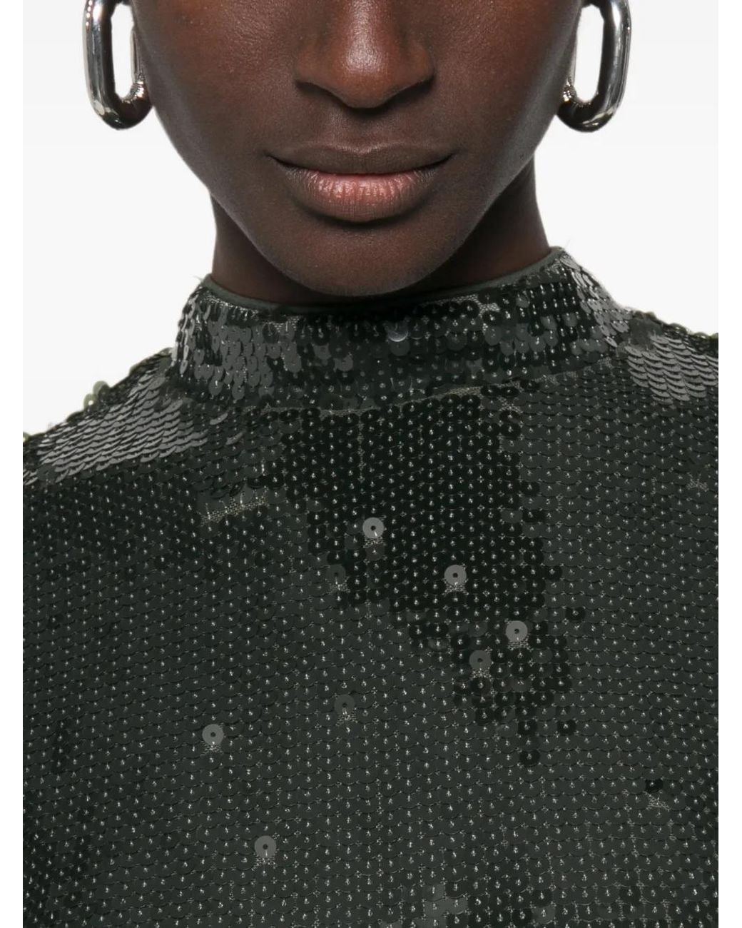 ROTATE BIRGER CHRISTENSEN Green Robe Longue Ornée De Sequins À Col Montant