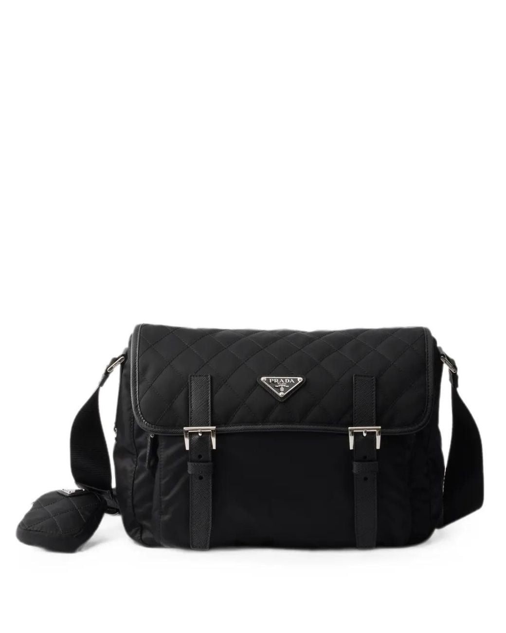 Prada Black Large Quilted Re-Nylon Shoulder Bag With Saffiano Trim