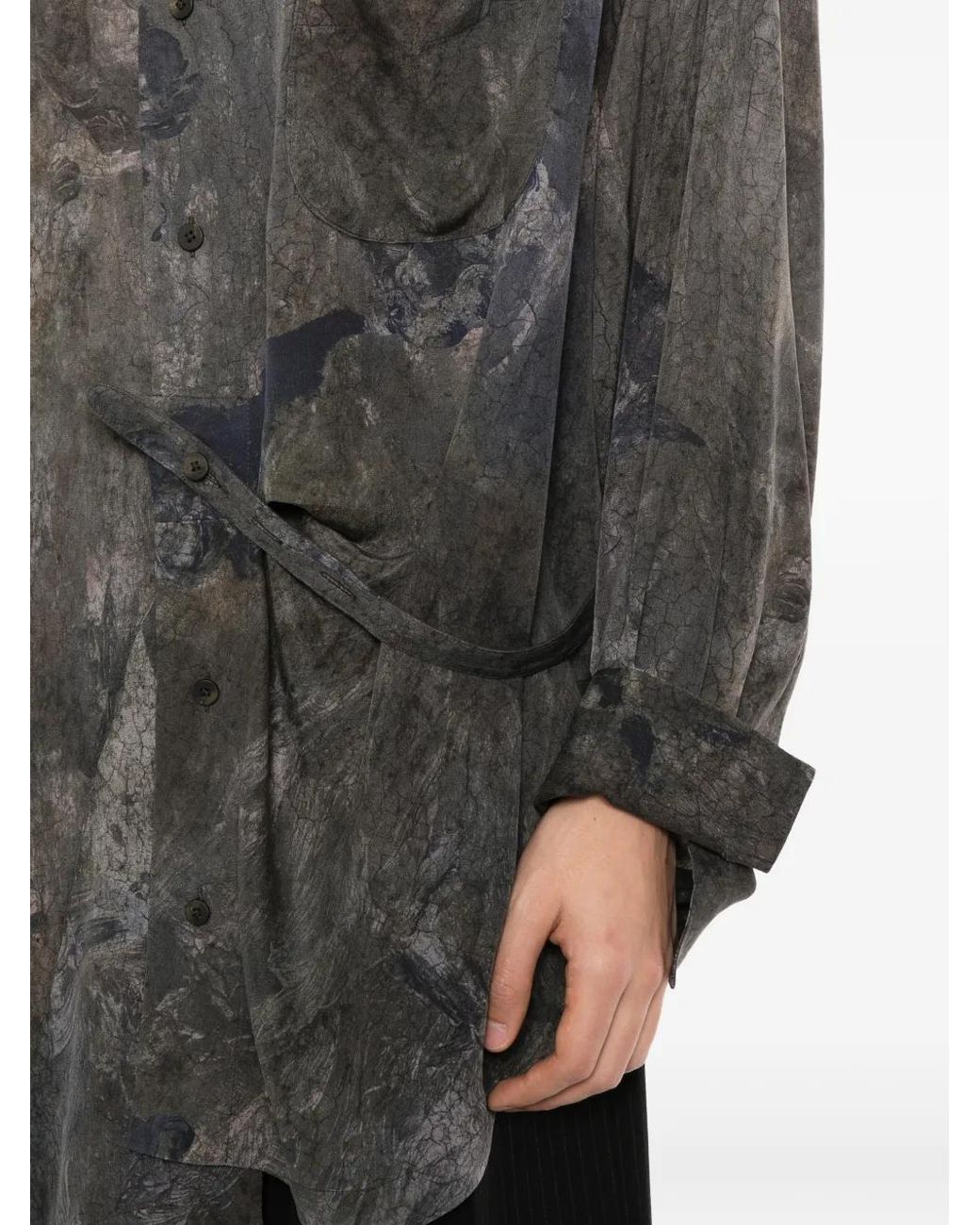 Ziggy Chen Gray Abstract-Print Asymmetric Shirt for men