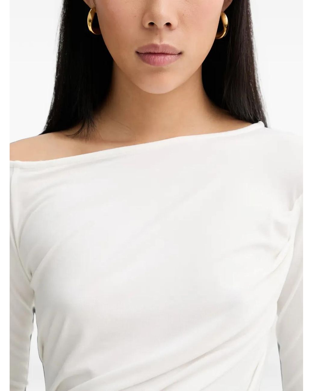 La Mania White Enza Asymmetric Draped Top