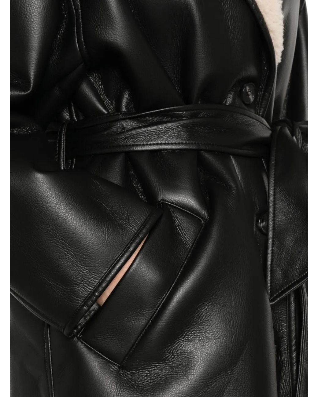 Stand Studio Black Kathi Belted Faux-Shearling-Trim Jacket