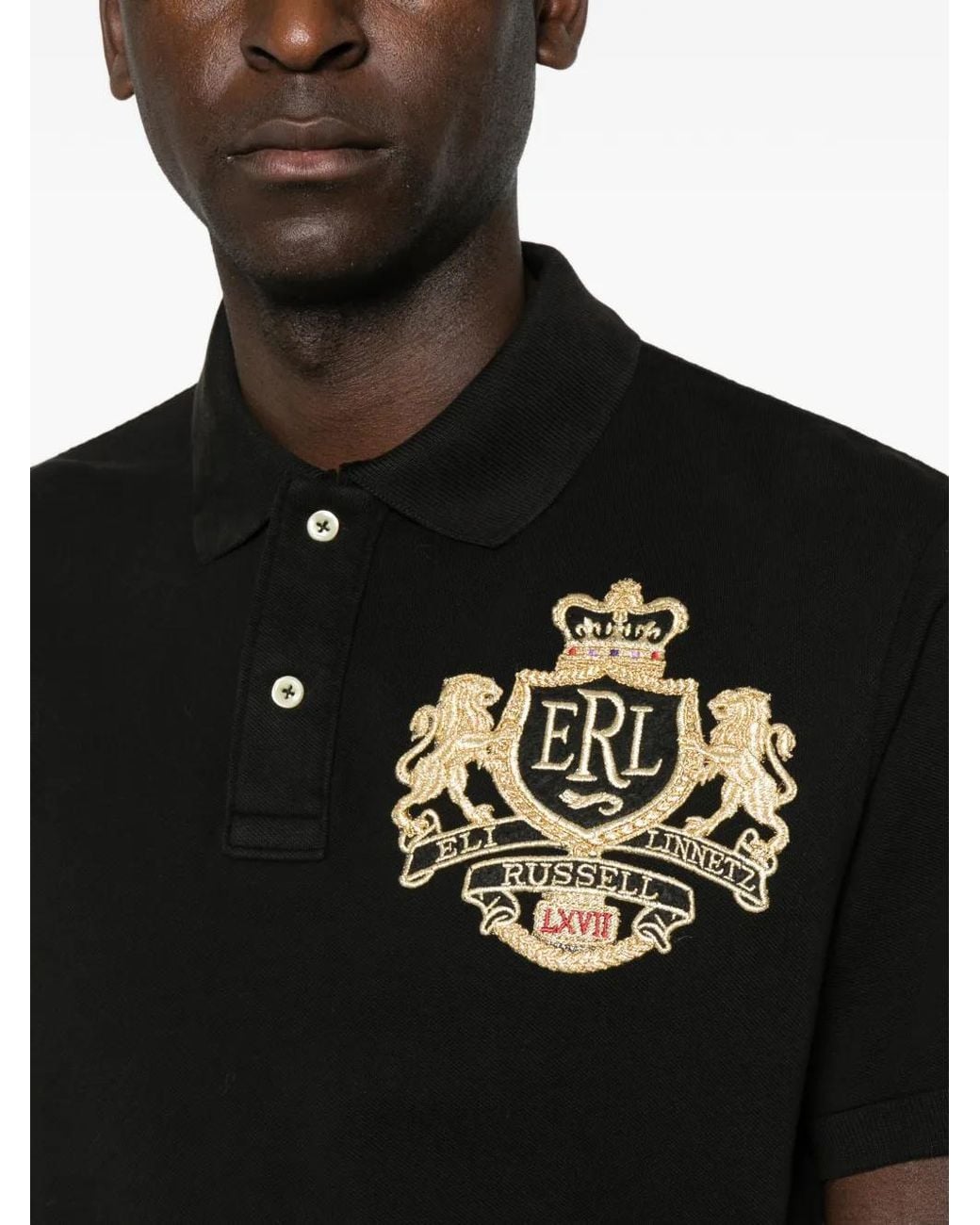 ERL Black Crest-Embroidered Piqué Polo Shirt for men
