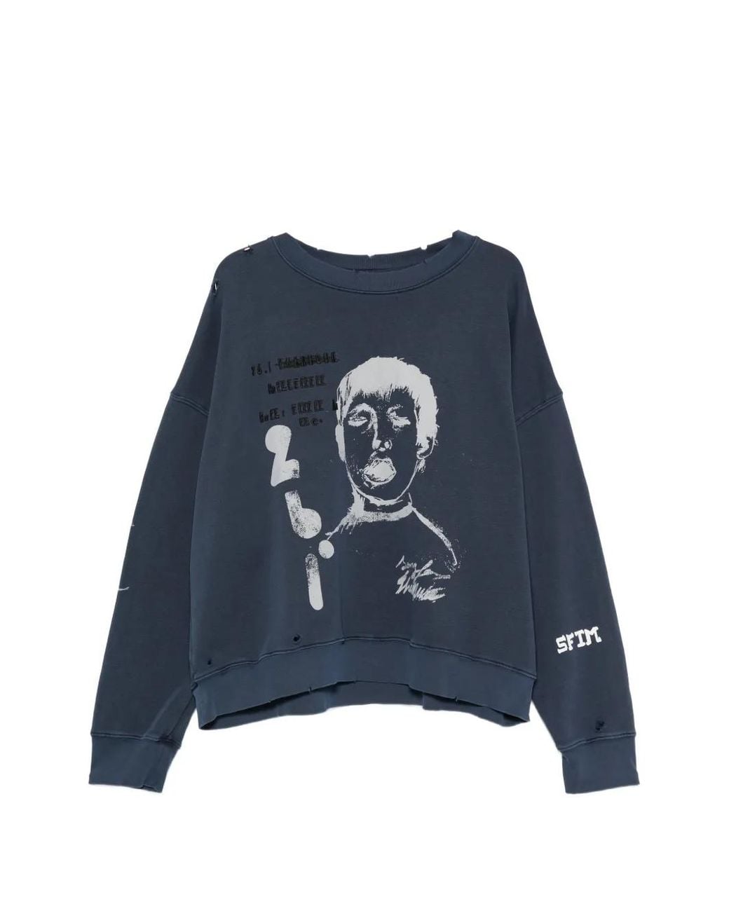 Song For The Mute Blue Graphic-Print Distressed Sweatshirt for men