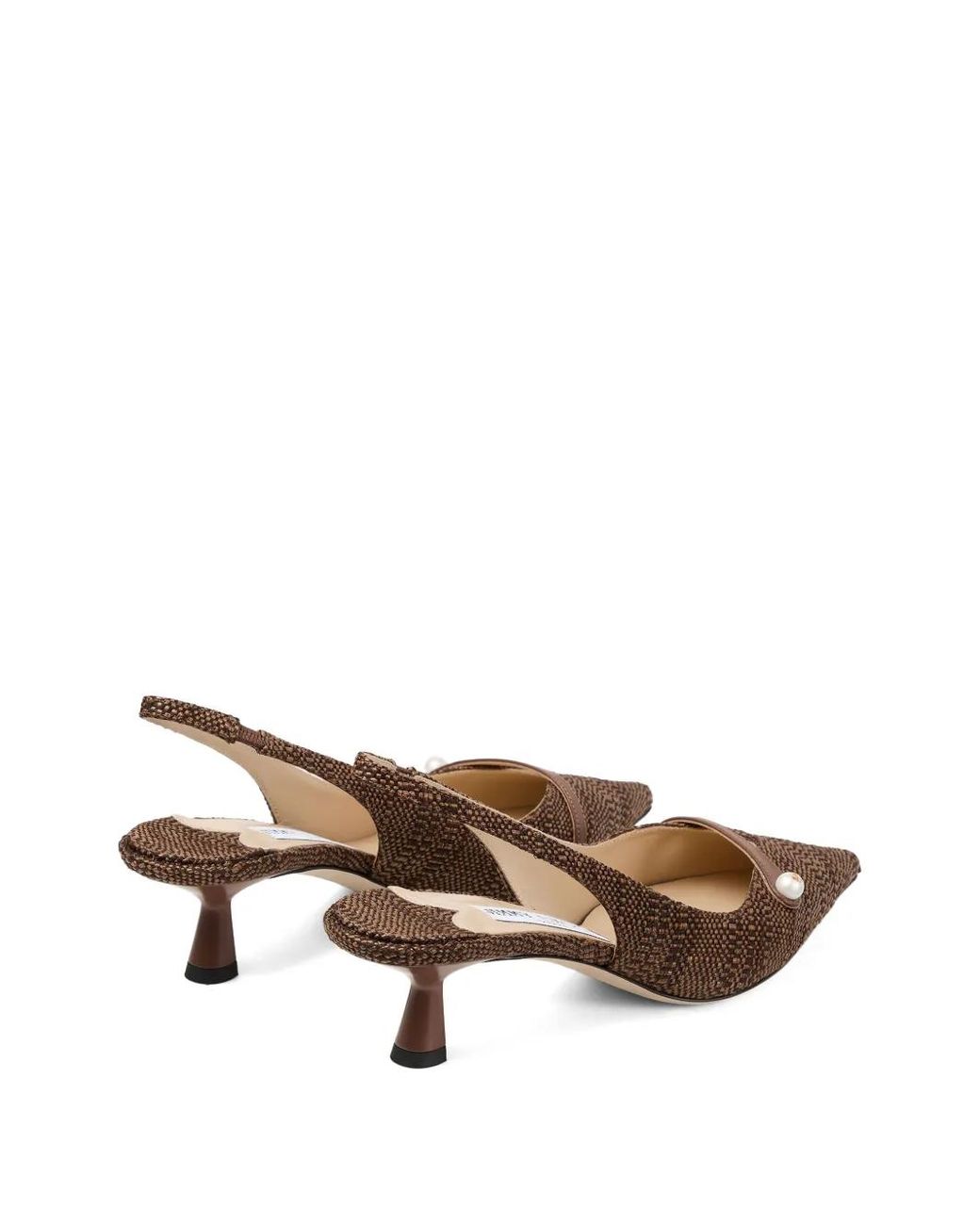 Jimmy Choo Brown Amita 45 Tan Fine Raffia-Effect Slingback Pumps