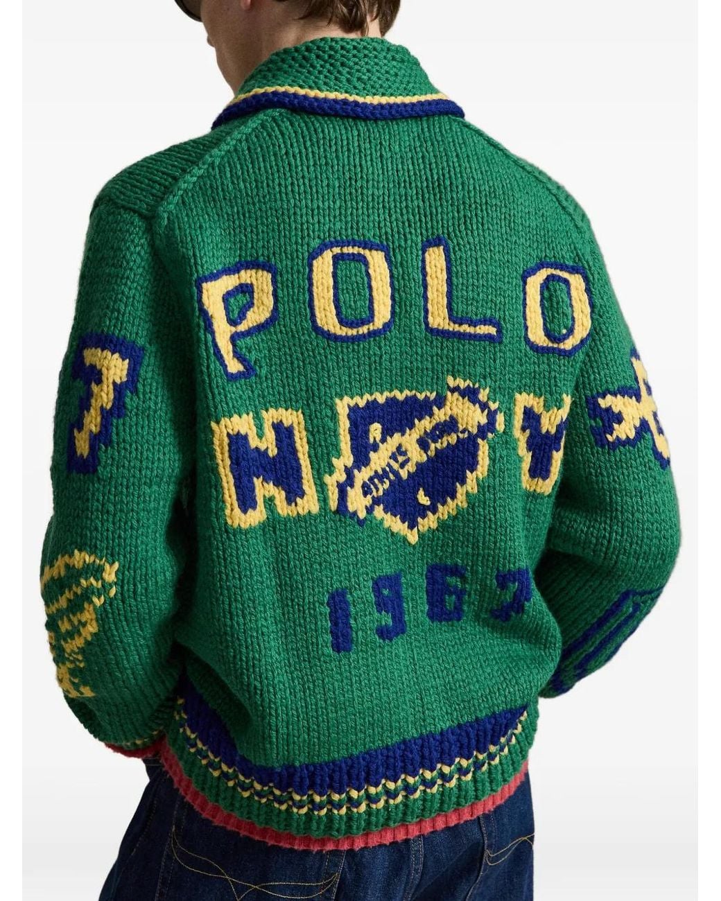 Polo Ralph Lauren Green Varsity-Inspired Wool Full-Zip Jumper for men