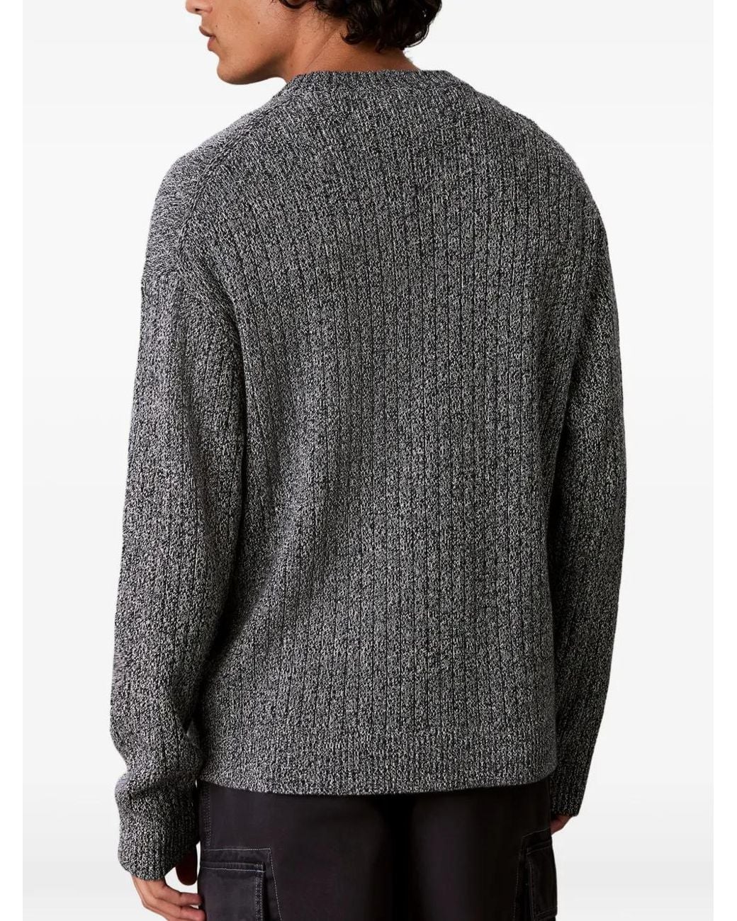 Calvin Klein Gray Logo-Patch Marl-Knit Sweater for men