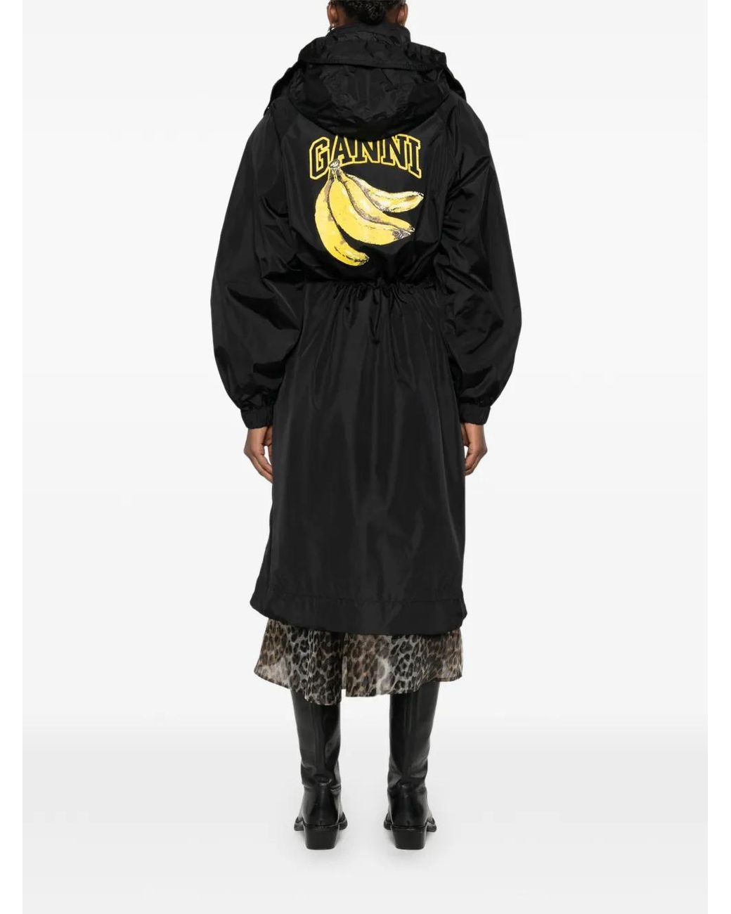 Ganni Black Logo-Patch Coat