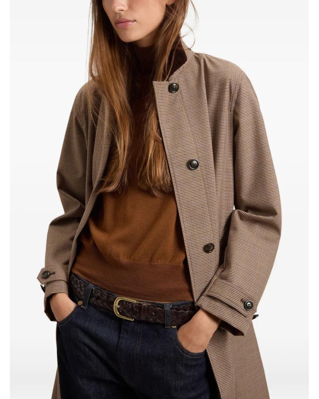 Woolrich Brown Houndstooth-Pattern Removable-Hood Coat