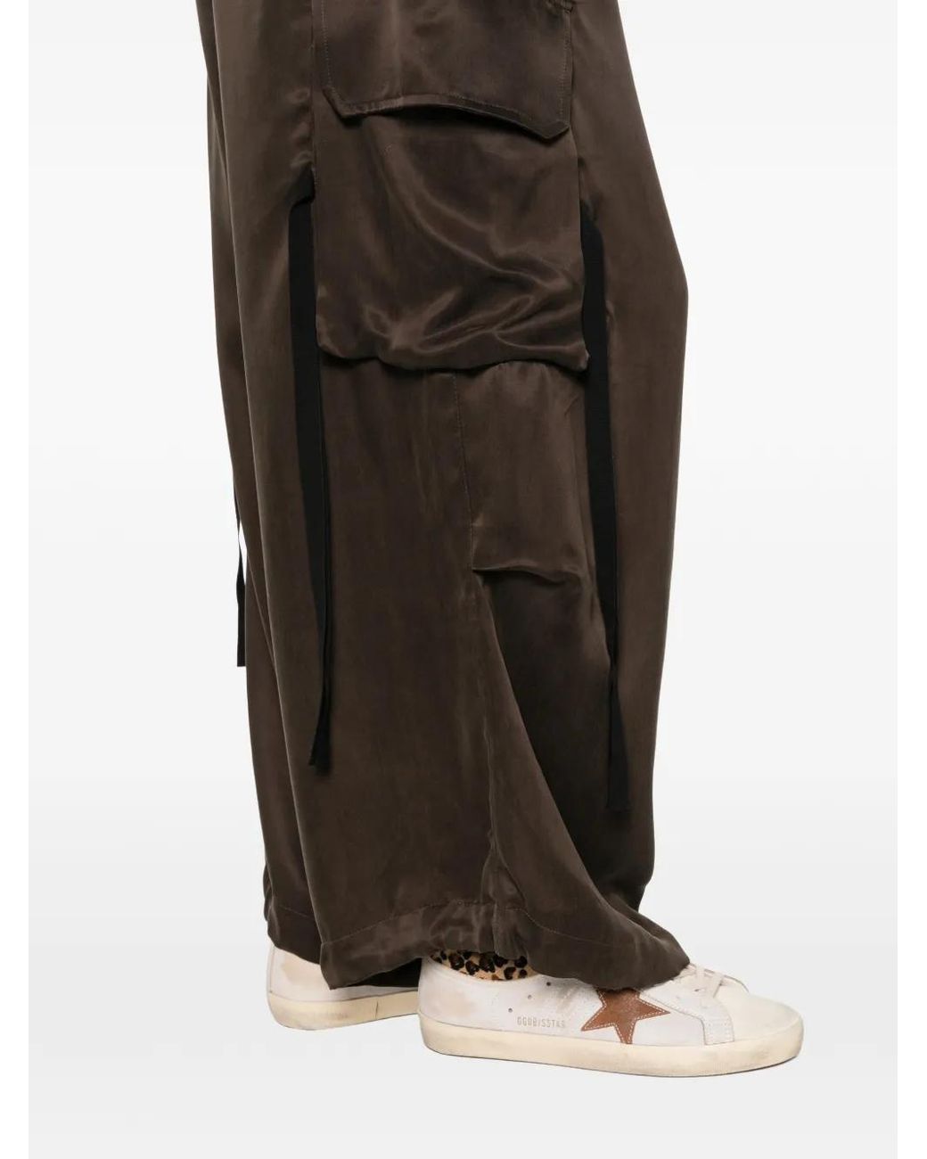 Isabel Benenato Brown Satin Cargo Pants