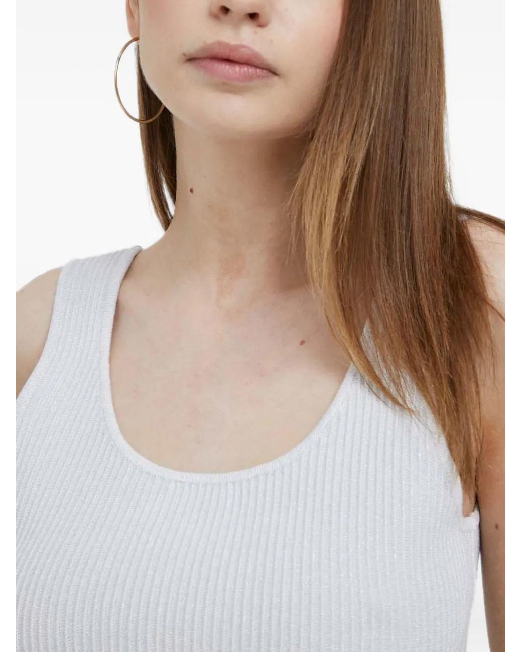 DKNY White Collarless Tank Top