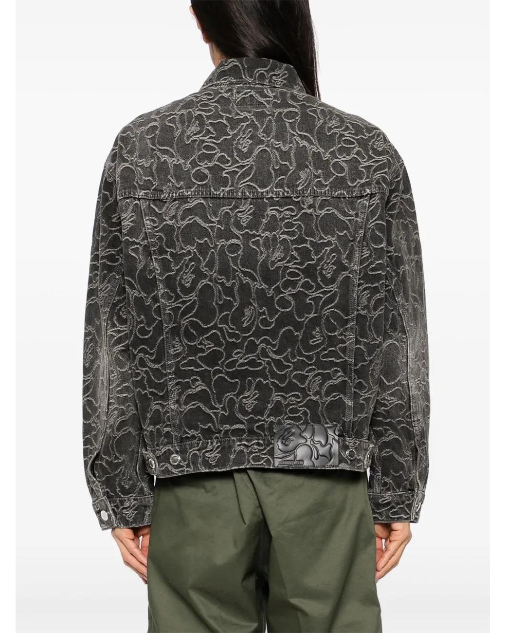 A Bathing Ape Black Logo-Embroidered Denim Jacket for men