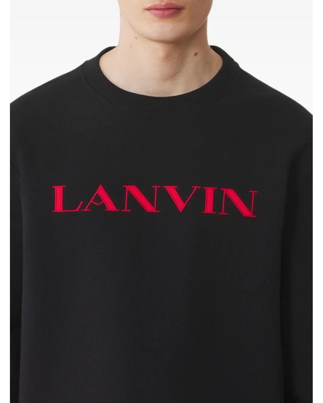 Lanvin Black Embroidered Cotton Sweatshirt for men