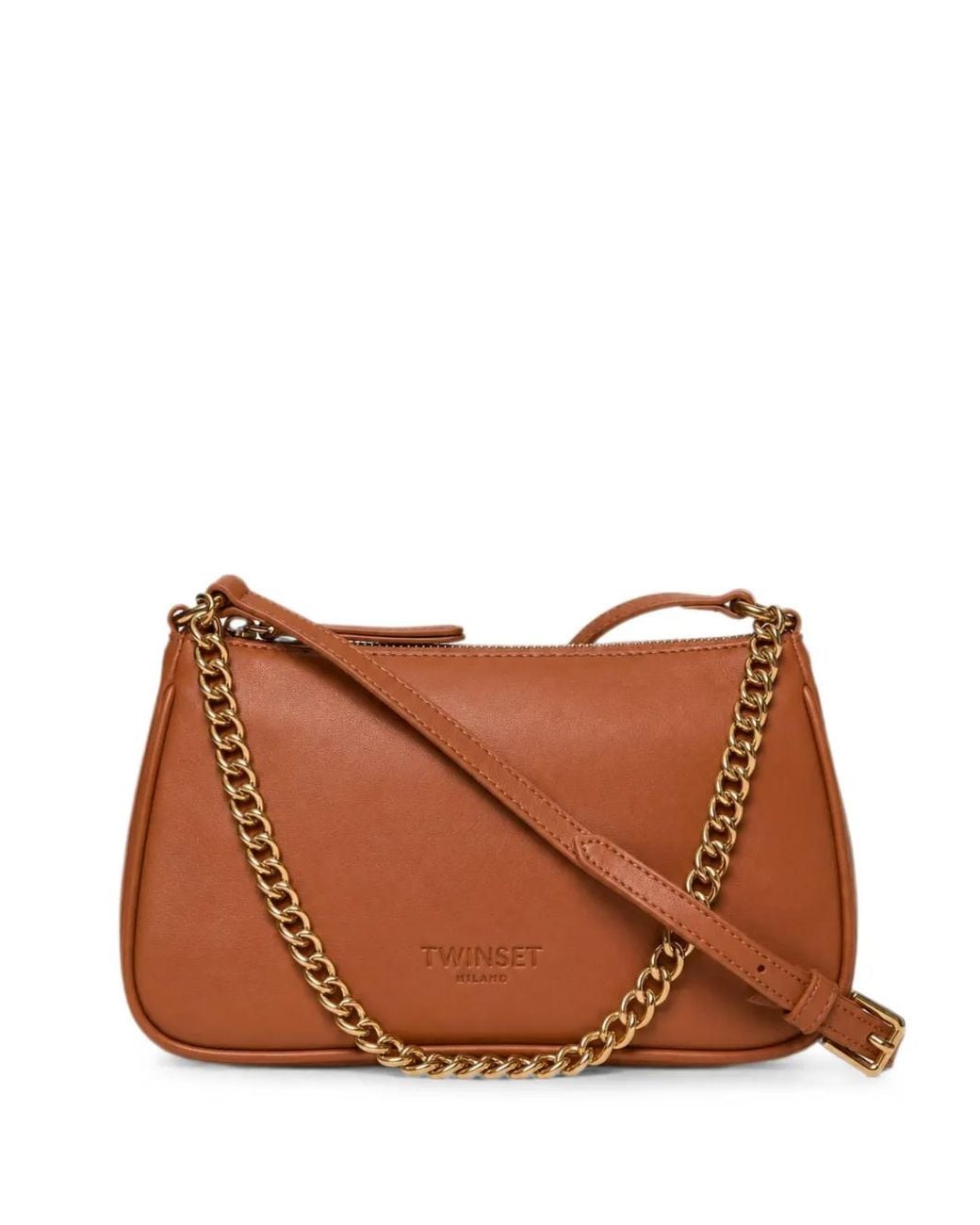 Twinset Brown Logo-Debossed Chain-Link Shoulder Bag