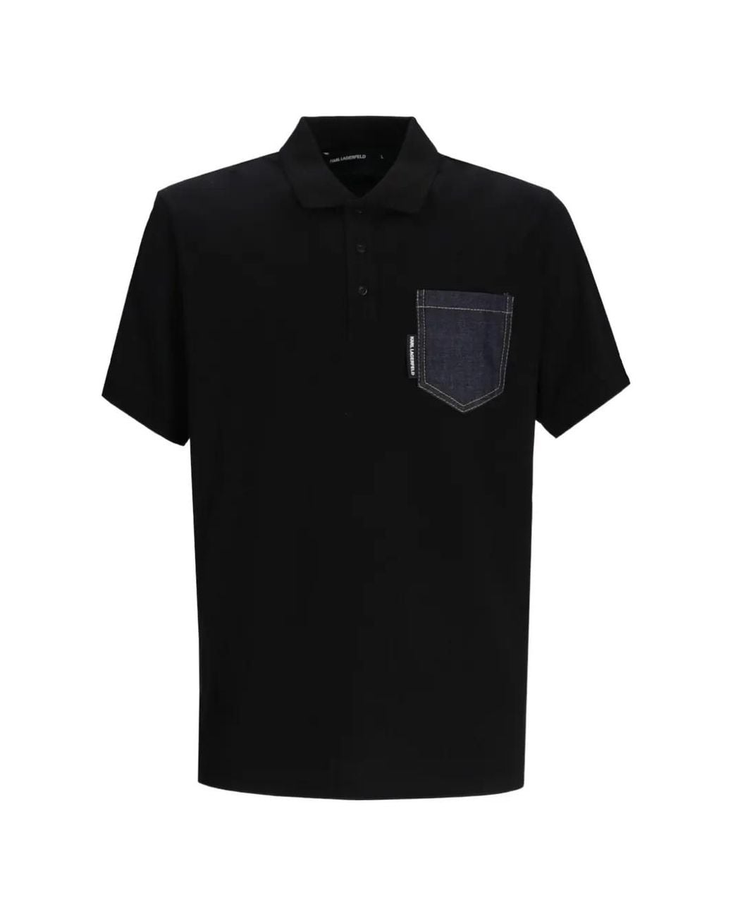 Karl Lagerfeld Black Denim-Pocket Polo Shirt for men