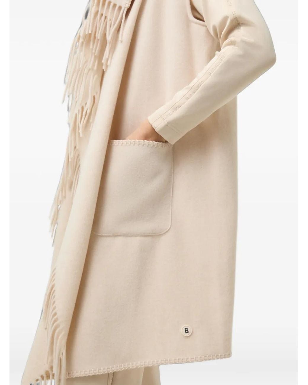 Bogner Natural Noah Fringe-Trimmed Arm-Holes Poncho