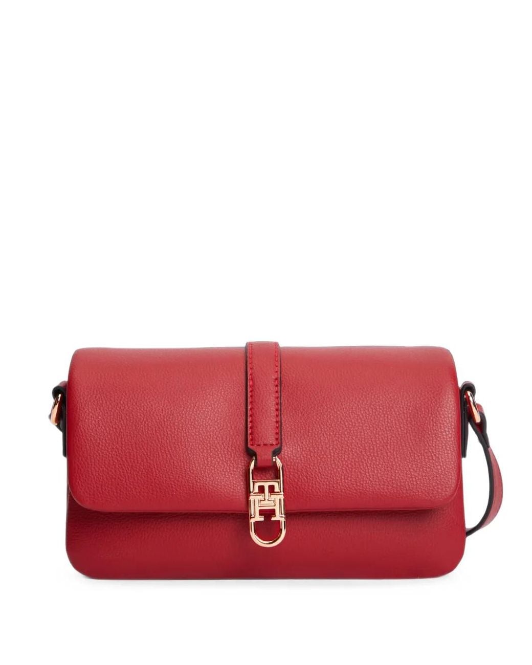 Tommy Hilfiger Red Libre Logo-Plaque Pebbled Shoulder Bag