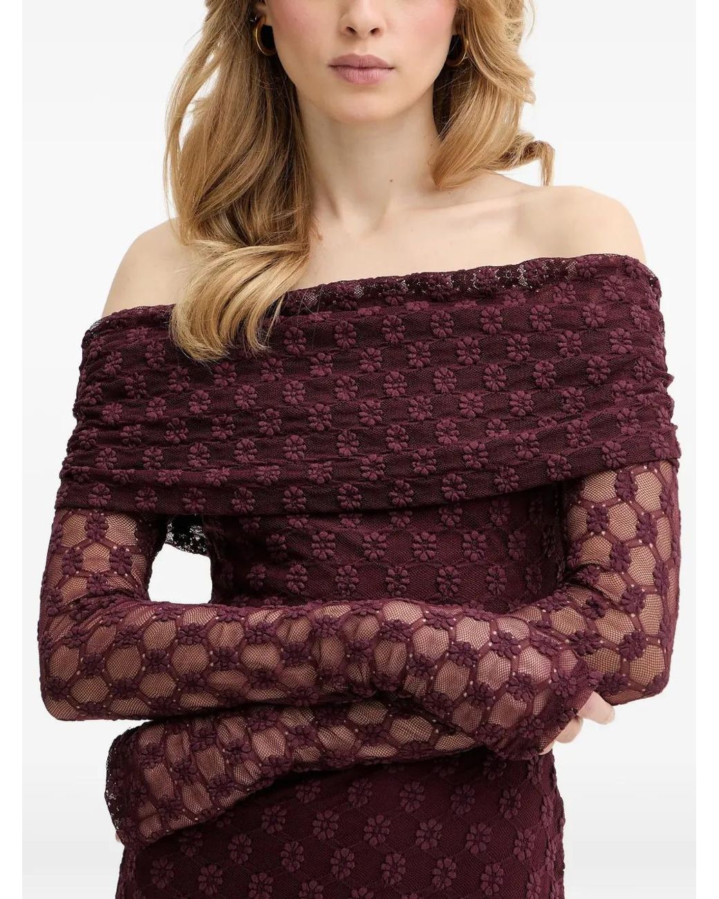 Bardot Purple Adoni Off Shoulder Dress