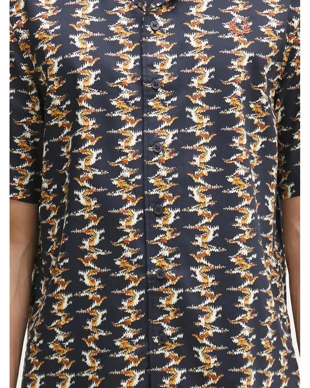 Fred Perry Black Camp-Collar Patterned Shirt for men