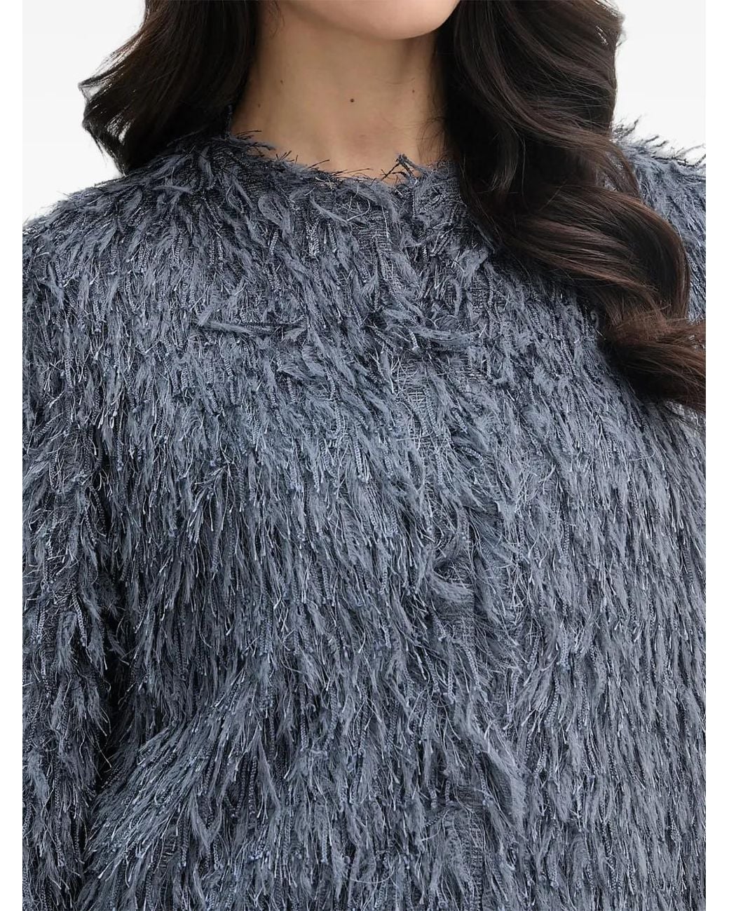 Ouí Gray Feather-Effect Knitted Jacket