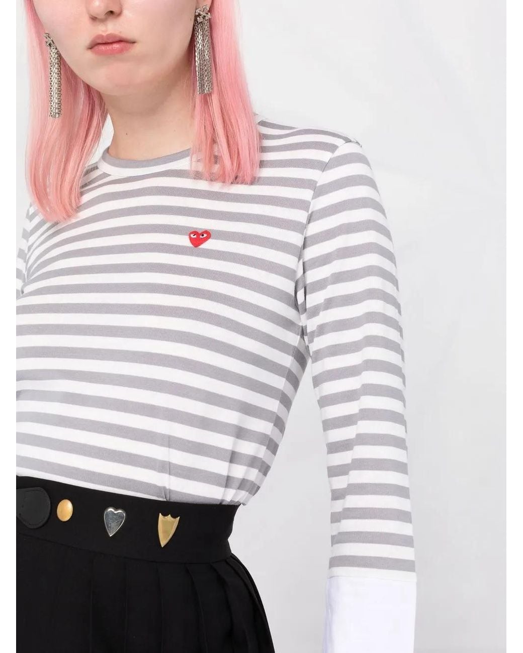 COMME DES GARÇONS PLAY Gray Horizontal-Stripe Long-Sleeve T-Shirt