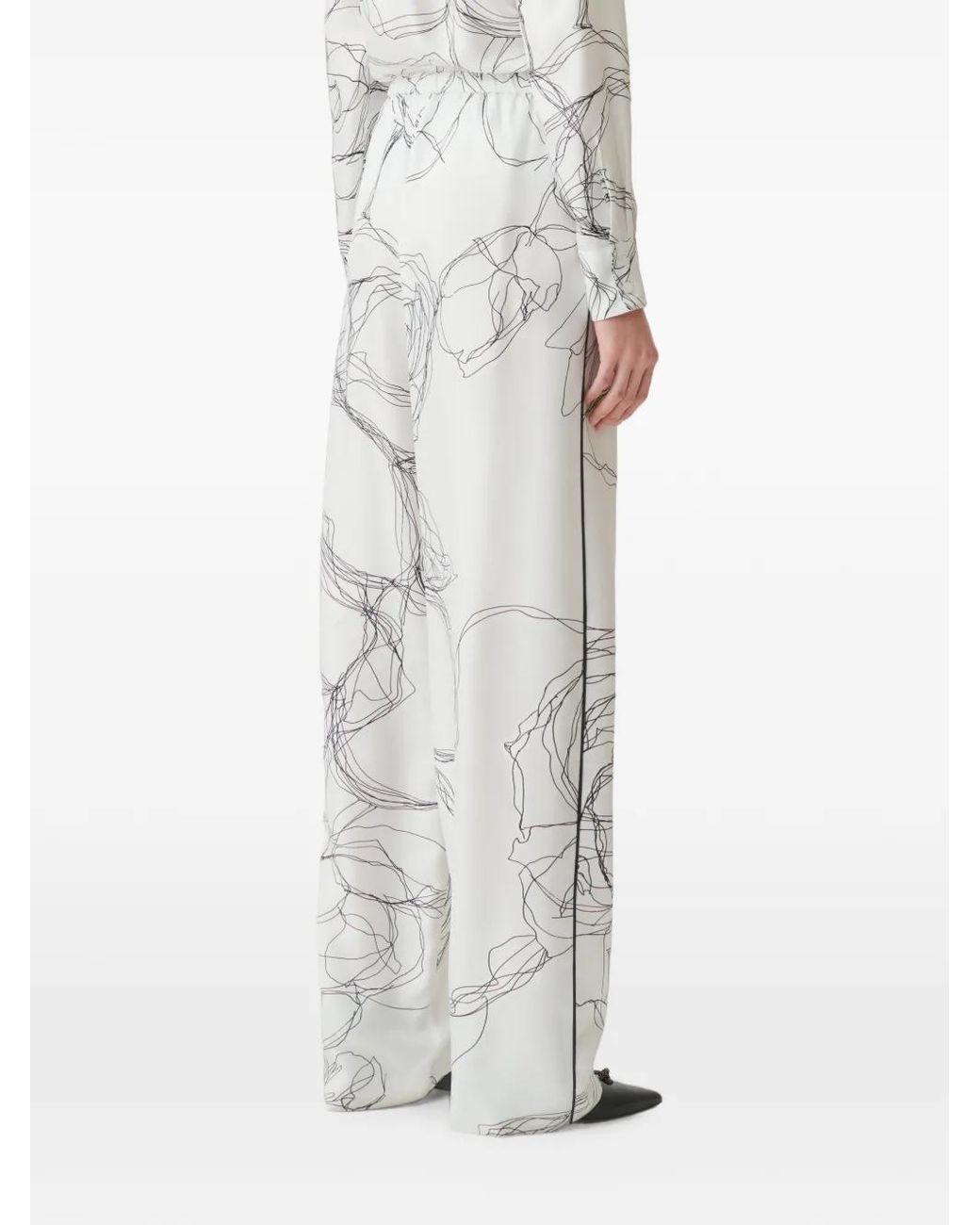 Fabiana Filippi White Floral-Print Silk Trousers
