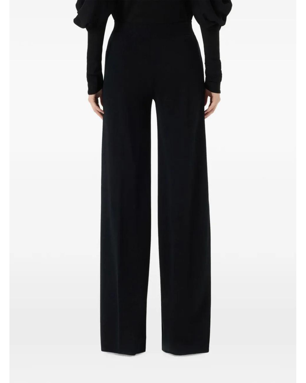 Blumarine Black Ribbed-Waistband Wool Trousers