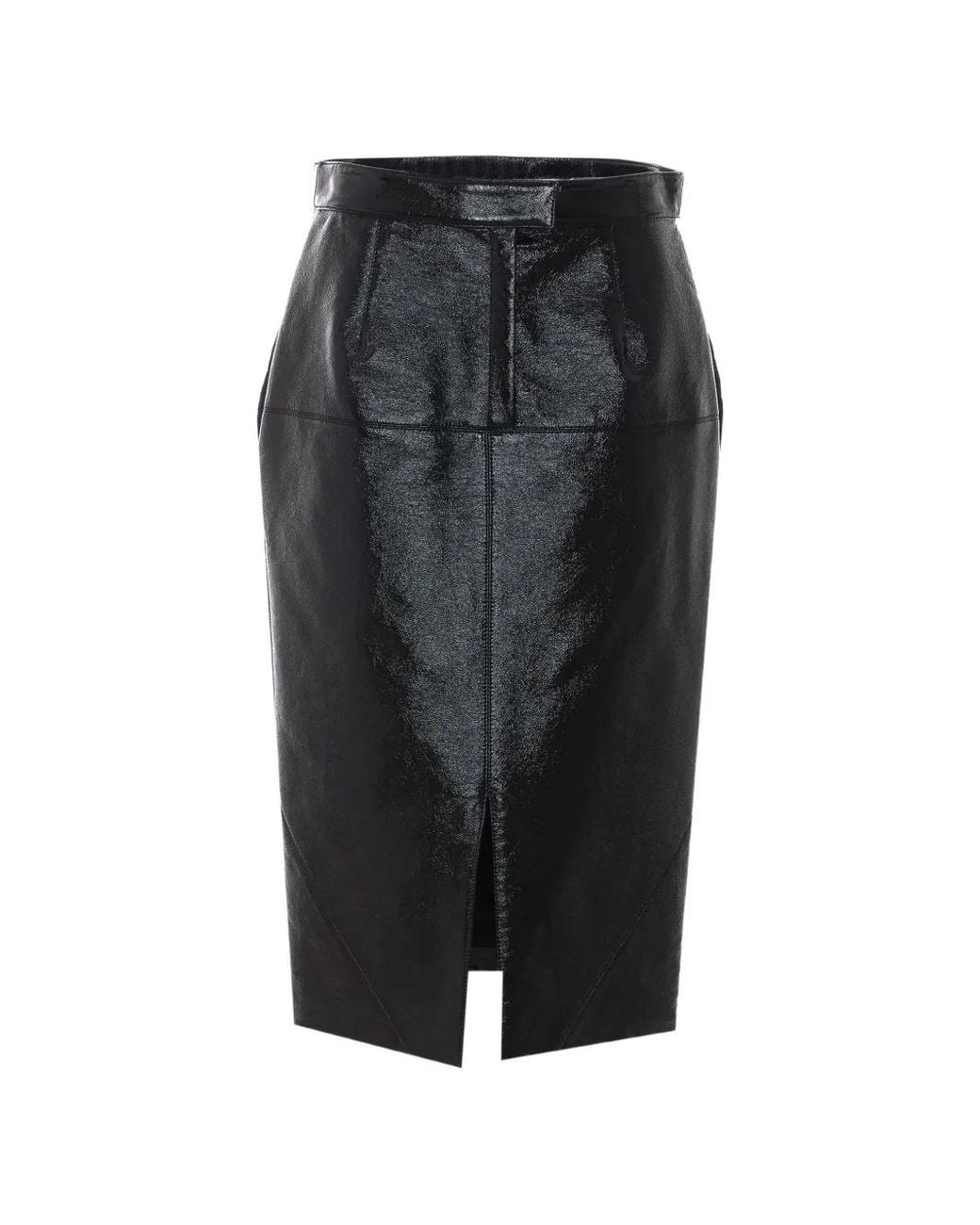 Lanvin Black Vinyl-Effect Split-Detail Midi Skirt